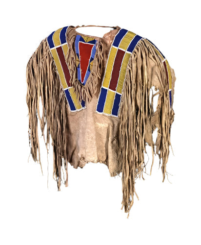 Old Native American Style Beige Buckskin Suede Beaded Powwow War Shirt PWNS192