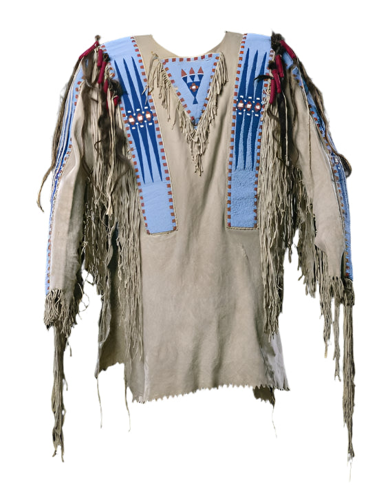Old Native American Style Beige Buckskin Suede Beaded Powwow War Shirt PWNS265