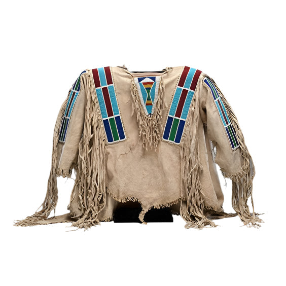 Old Native American Style Beige Buckskin Suede Beaded Powwow War Shirt PWNS267