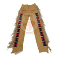 Native Men's Tan Buckskin Leather Fringes Beaded Pants Powwow Pants NLP112