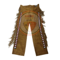 Native Men's Brown Buckskin Suede Leather Fringe Beaded Pants Powwow Pants NFP115