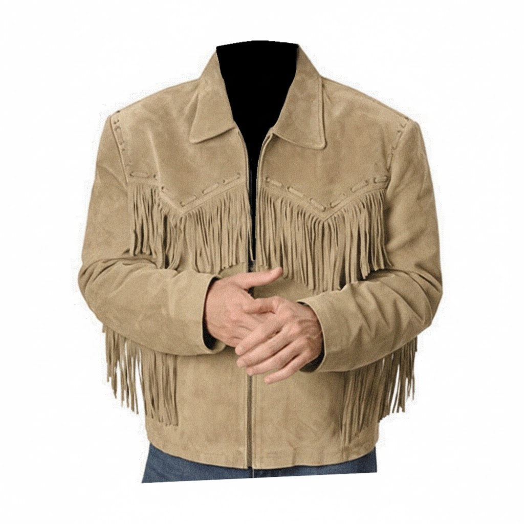 Men's Western Dark Brown Suede Leather Fringe Jacket MW1087