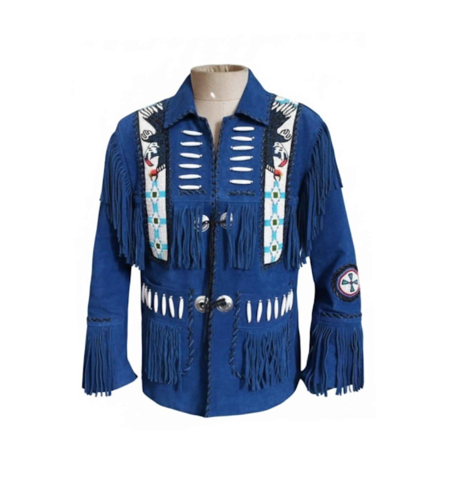 Cowboy Fringe Jacket Western Blue Suede Buckskin Leather Jacket MWJ21BU