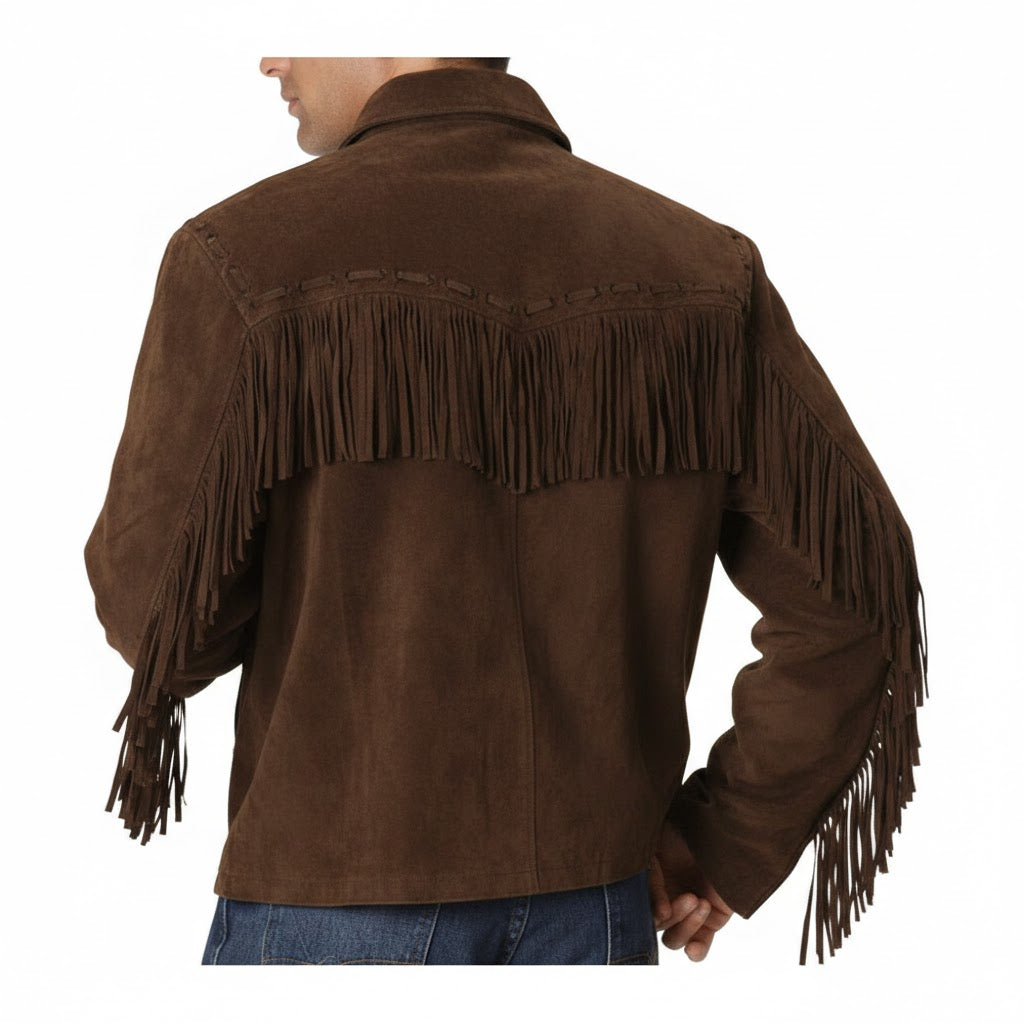 Men's Western Dark Brown Suede Leather Fringe Jacket MW1087
