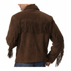 Men's Western Dark Brown Suede Leather Fringe Jacket MW1087